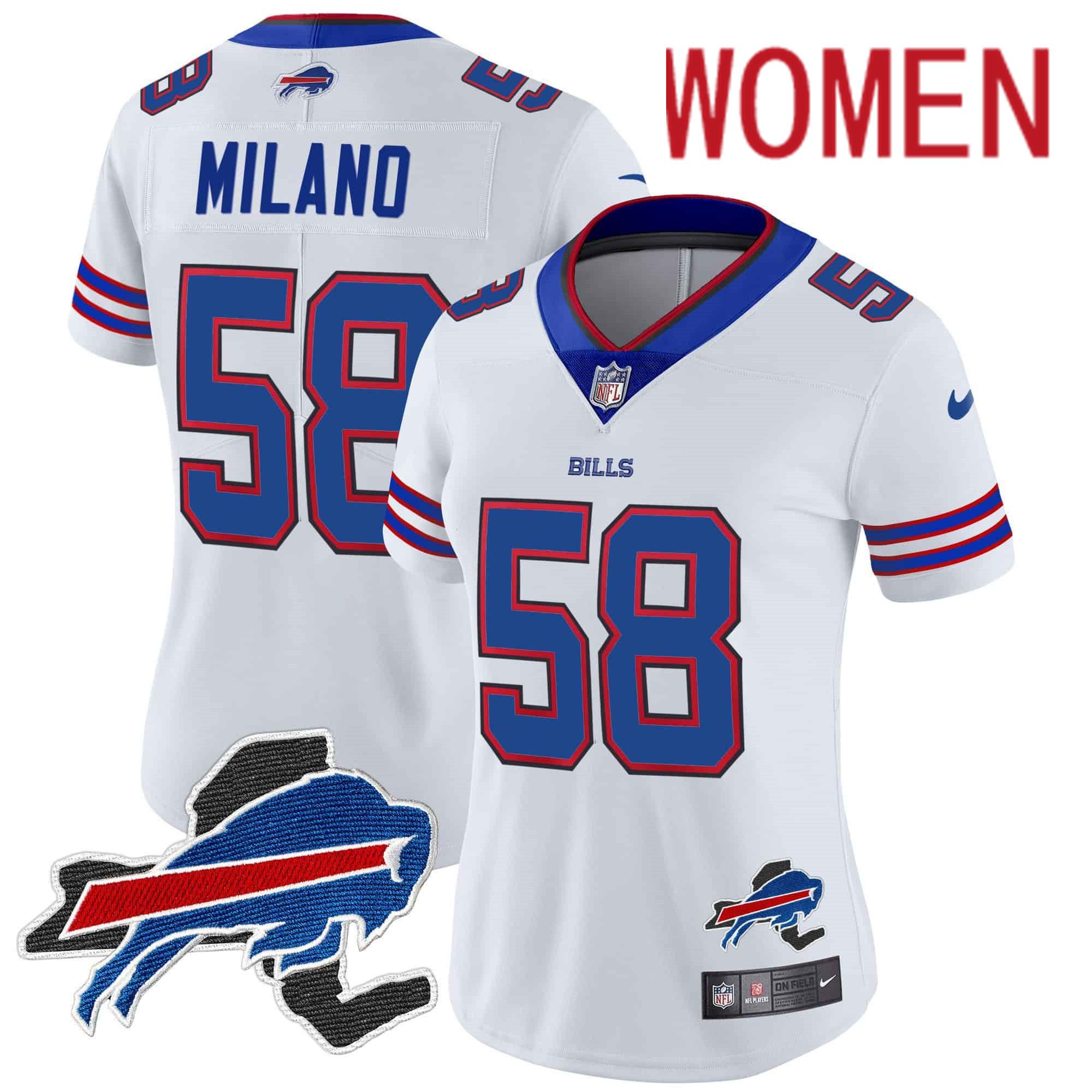 Women Buffalo Bills 58 Milano White 2024 Nike Patch Vapor Limited NFL Jersey